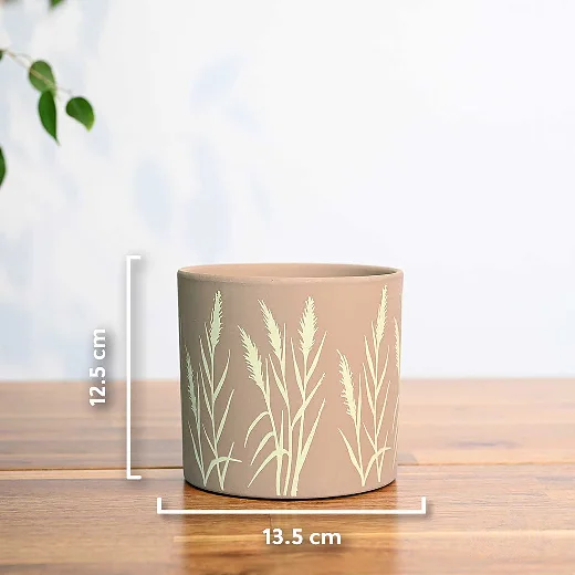 اصيص سيراميك بني نقش شجري 13.5 سم